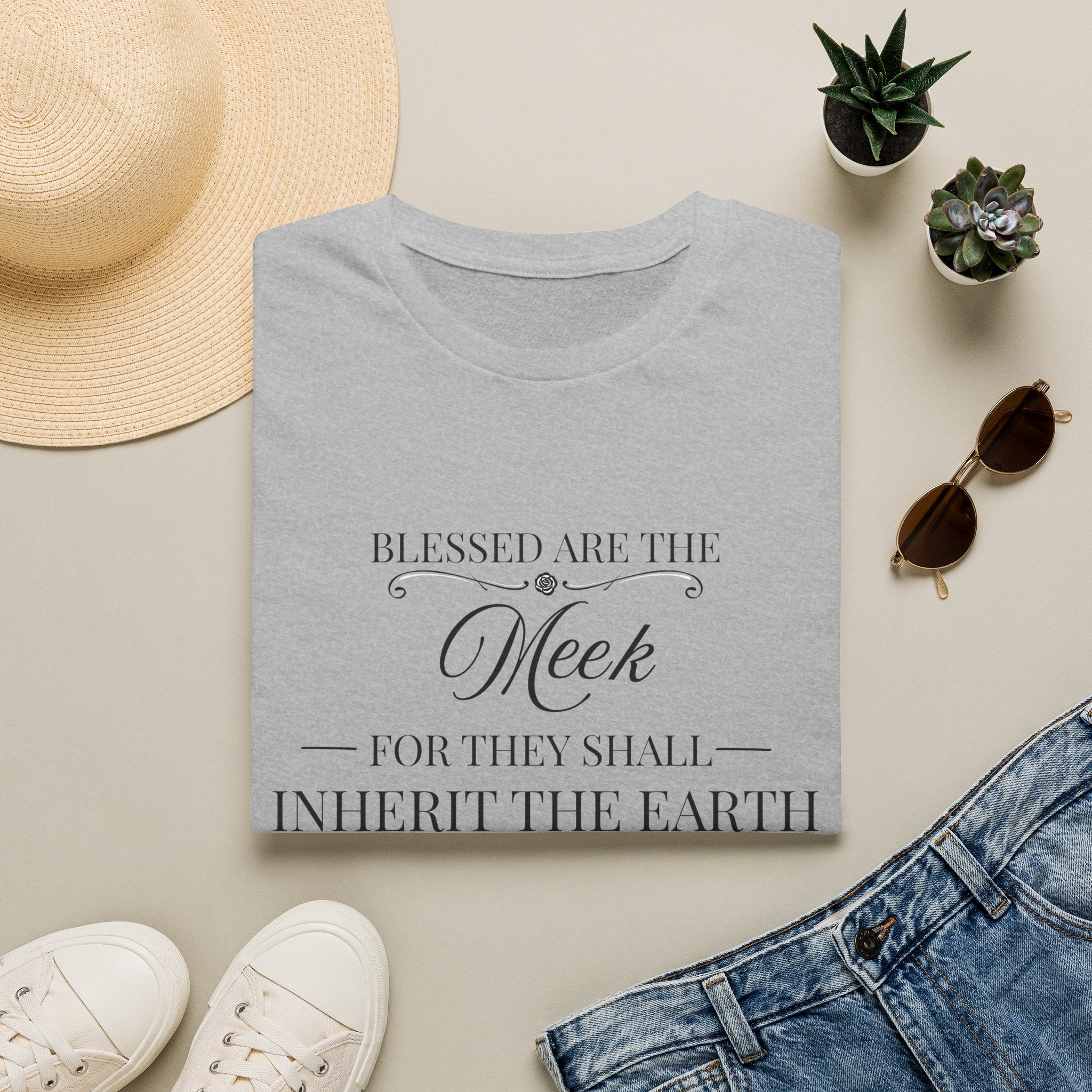 Matthew 5:5 — "Blessed are the Meek for They Shall Inherit the Earth" Christian Floral Tee