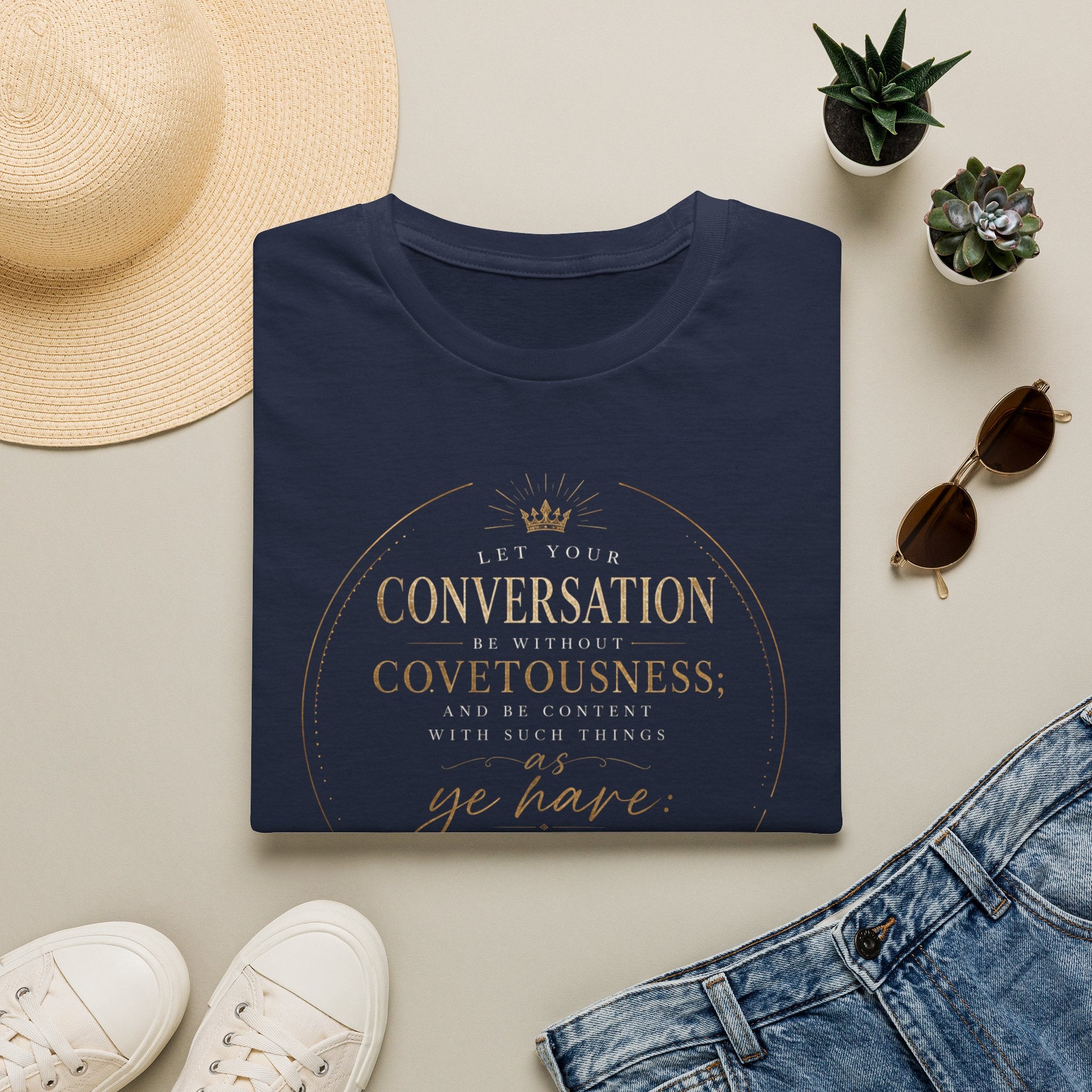 Hebrews 13:5 - Scripture T‑Shirt — "Let Your Conversation Be Without Covetousness"