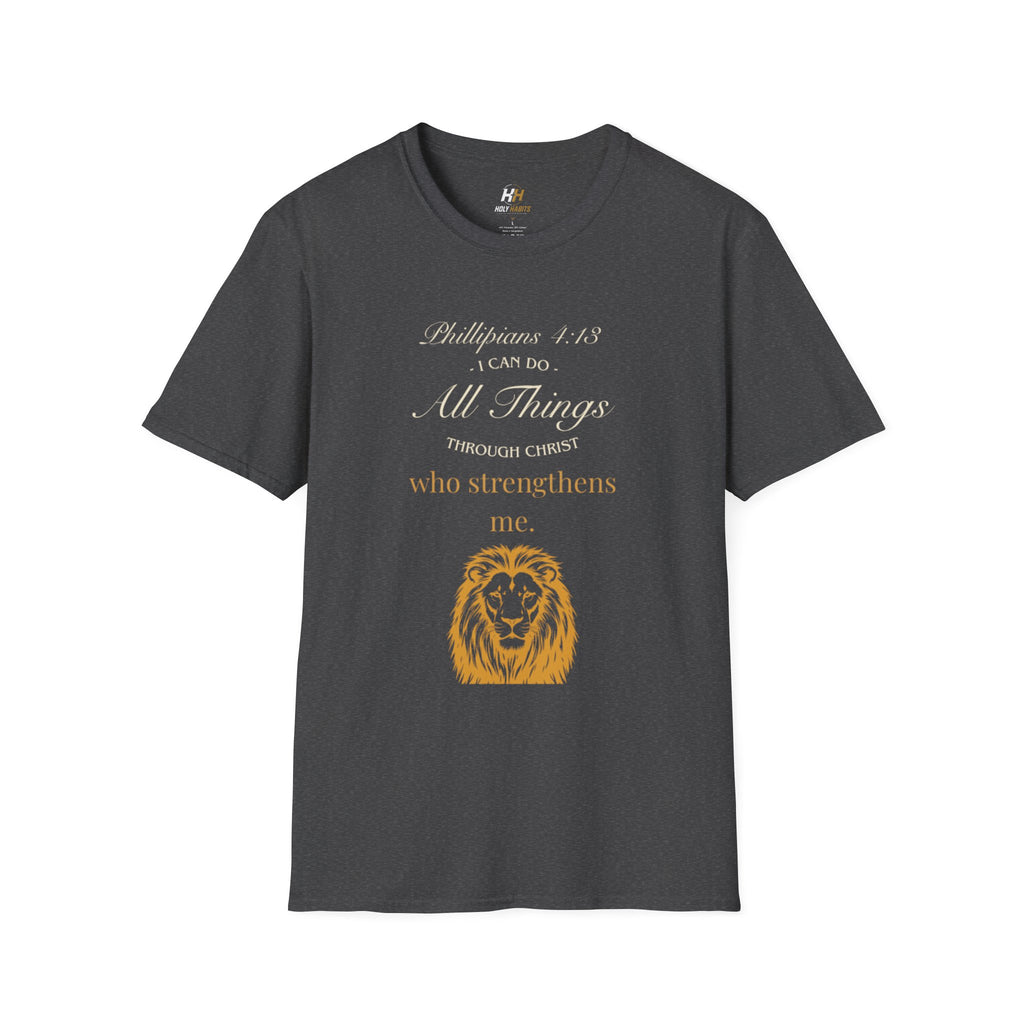 Christian Lion T-Shirt — Philippians 4:13 “I Can Do All Things Through Christ Who Strengthens Me”