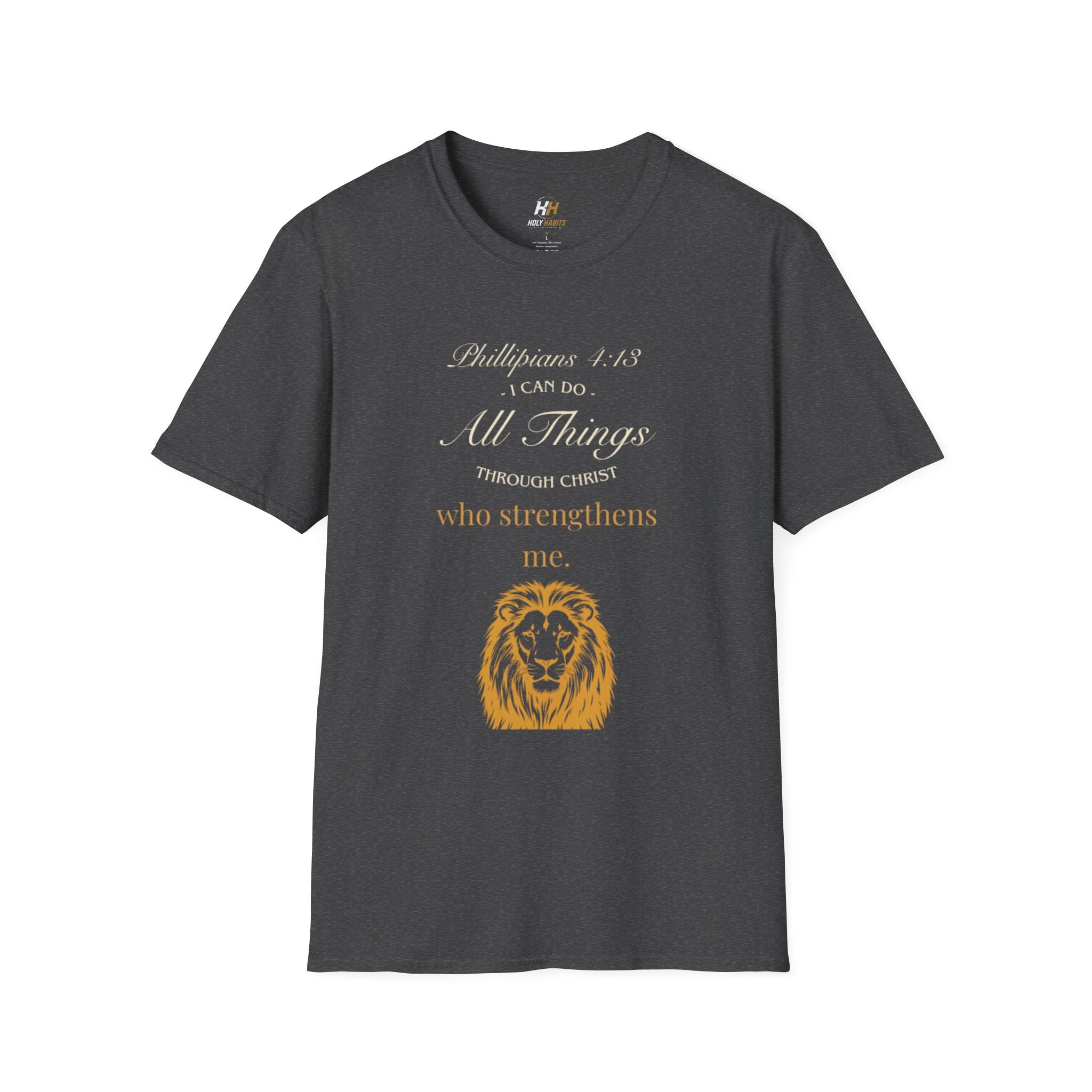 Christian Lion T-Shirt — Philippians 4:13 “I Can Do All Things Through Christ Who Strengthens Me”