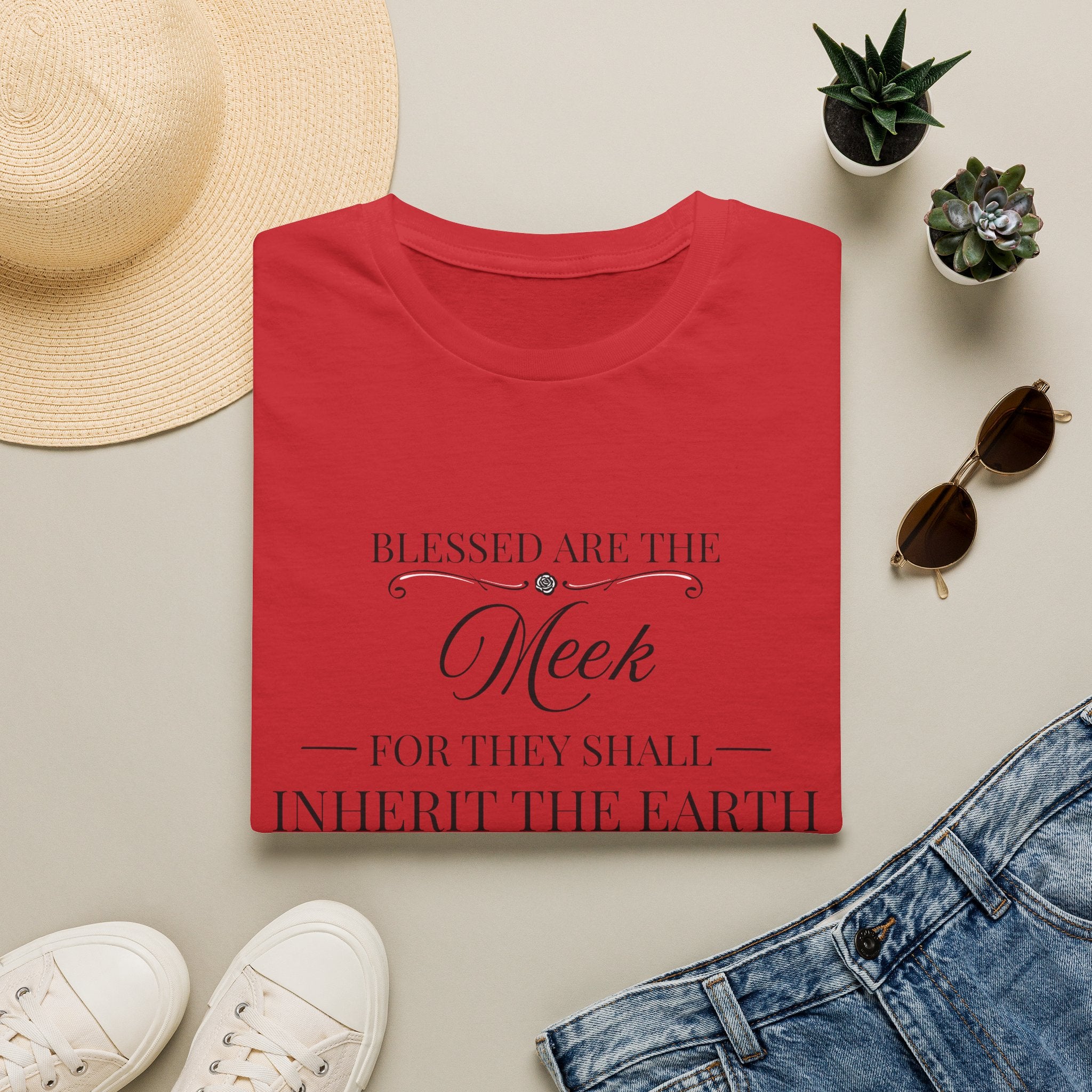 Matthew 5:5 — "Blessed are the Meek for They Shall Inherit the Earth" Christian Floral Tee