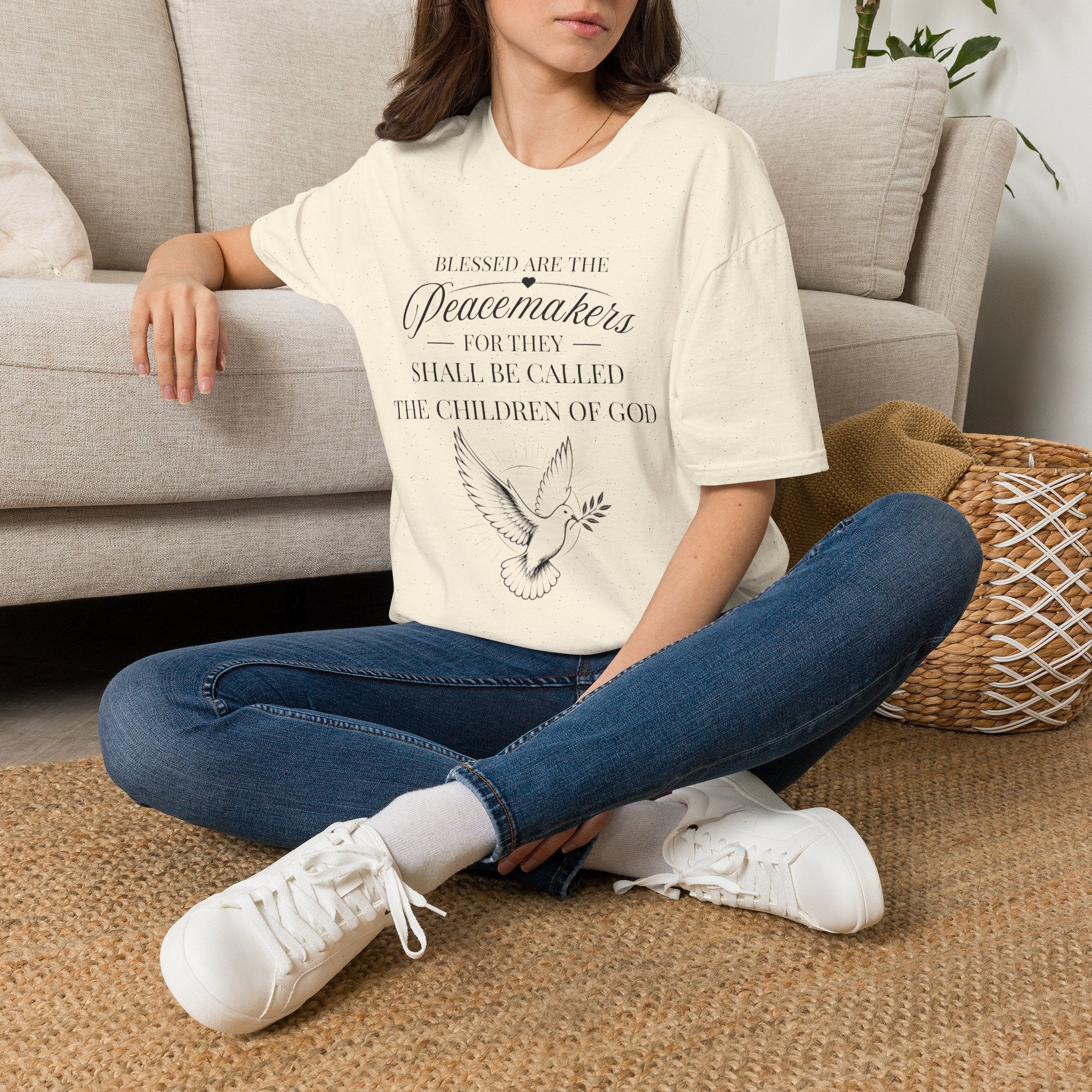 Matthew 5:9 T-Shirt — “Blessed are the Peacemakers” Dove Christian Tee