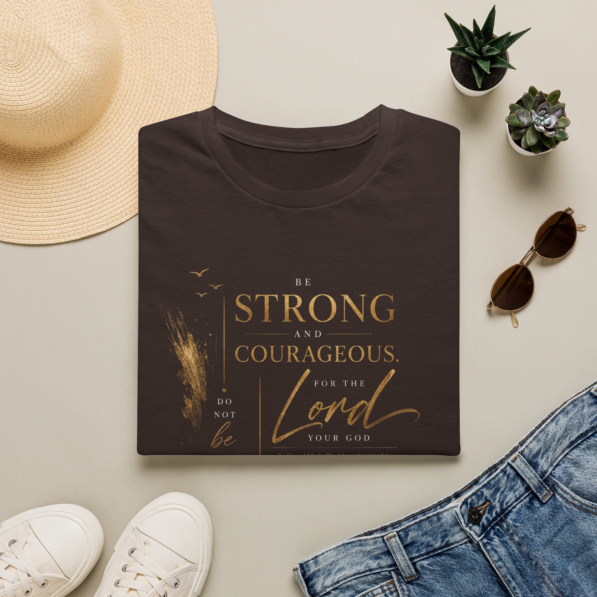 Deuteronomy 31:6- Be Strong and Courageous T-Shirt — Christian Faith Inspirational Tee