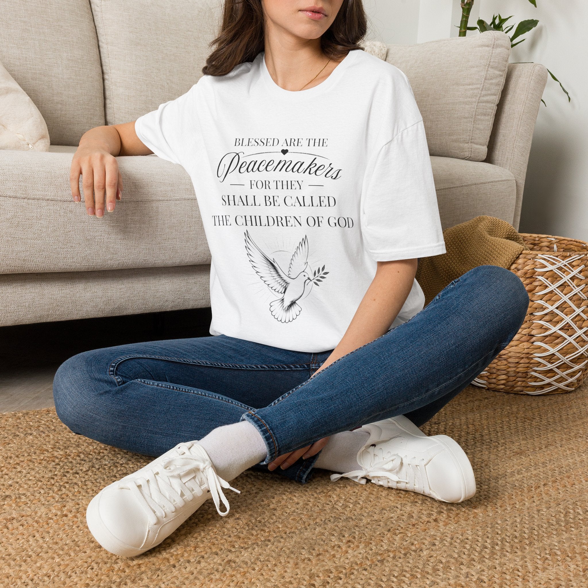 Matthew 5:9 T-Shirt — “Blessed are the Peacemakers” Dove Christian Tee