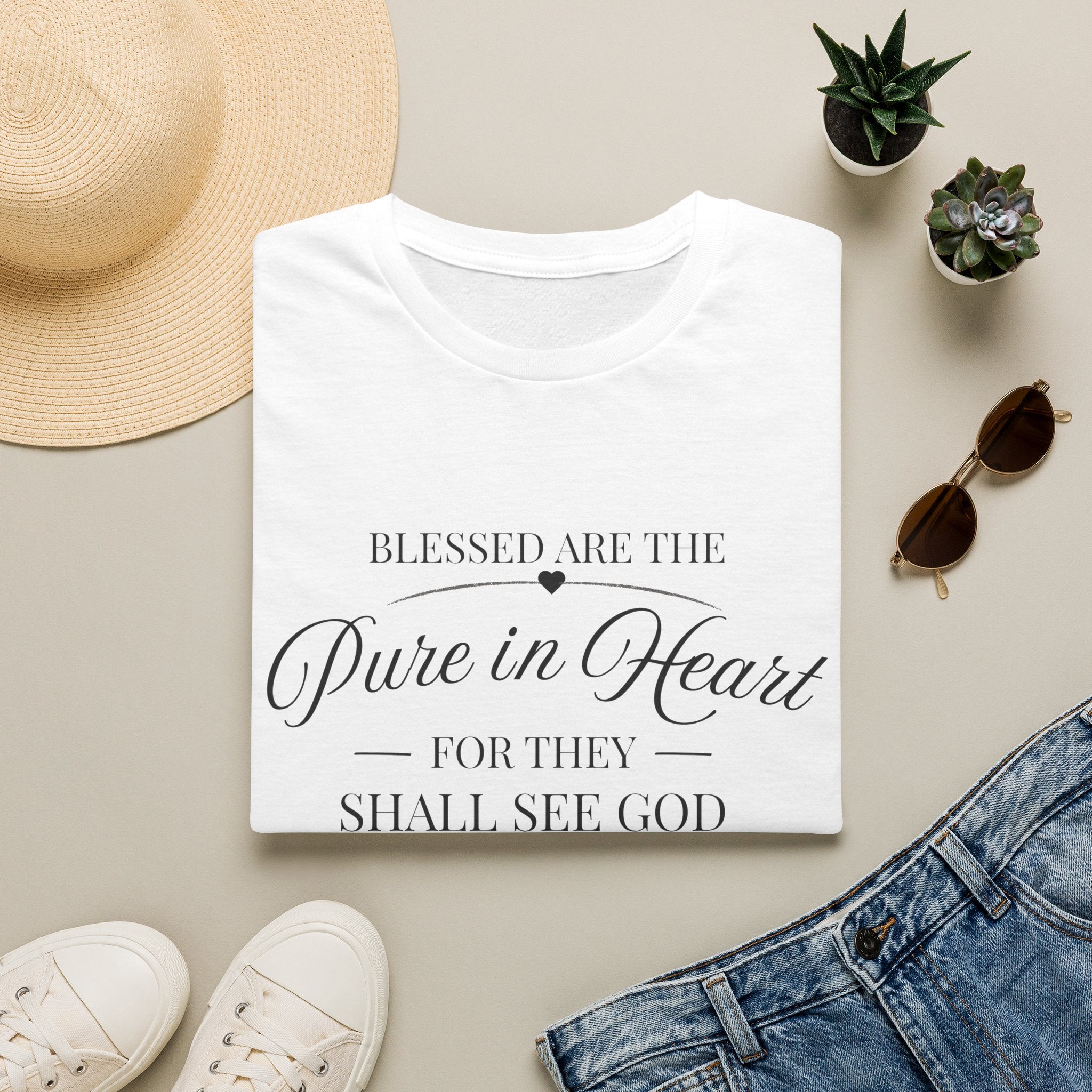 Matthew 5:8 T-Shirt — "Blessed are the Pure in Heart" Inspirational Faith Tee
