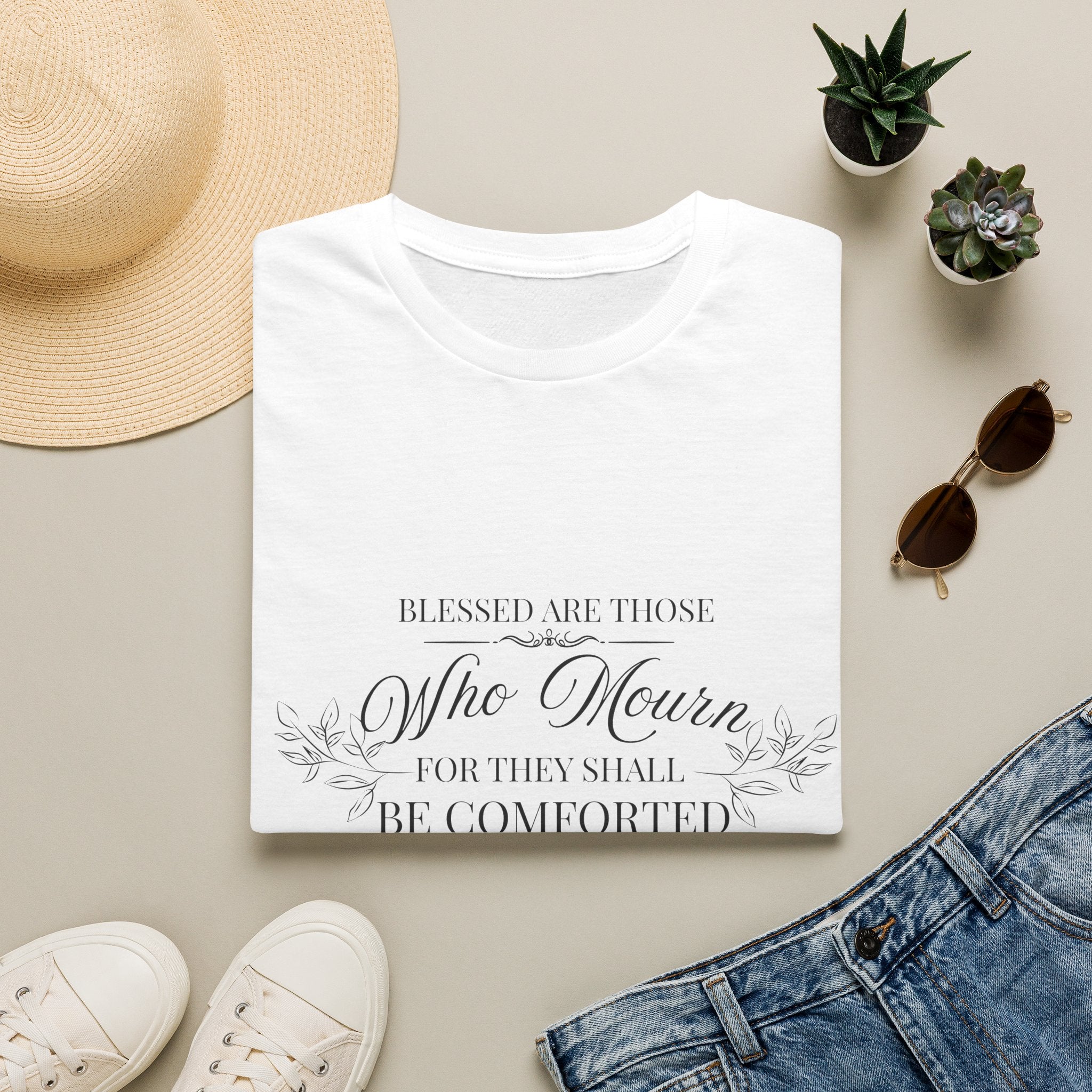 Matthew 5:4 T-Shirt — “Blessed Are Those Who Mourn For They Shall Be Comforted” Inspirational Faith Tee